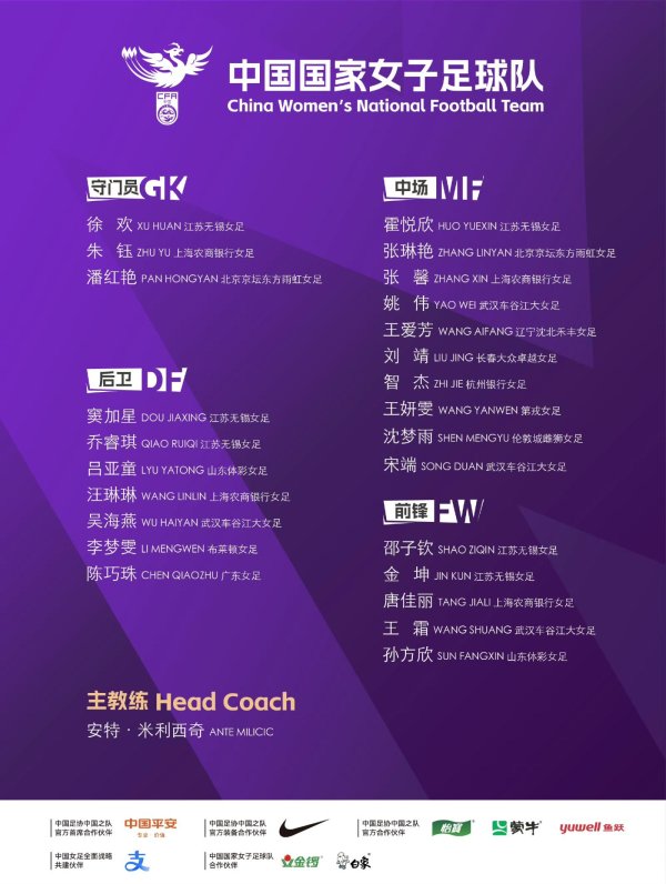 云资管 张琳艳回归！中国女足公布最新一期大名单